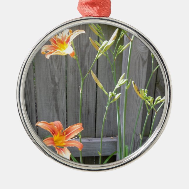 Fence with Lillies Metal Tree Decoration (Front)