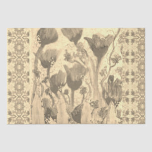 Fenced Flowers Sepia Tissue Paper
