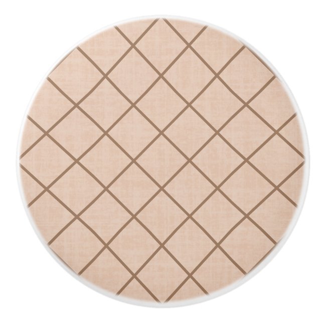 Fenced In Beige and Brown Ceramic Knob Pull (Front)