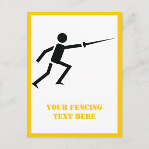 Fencer black silhouette, sword fencing vertical postcard
