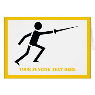 Fencer black silhouette with sword fencing card