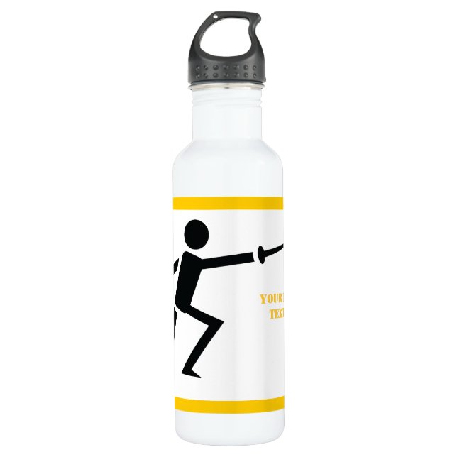 Fencer black silhouette with sword fencing custom 710 ml water bottle (Front)