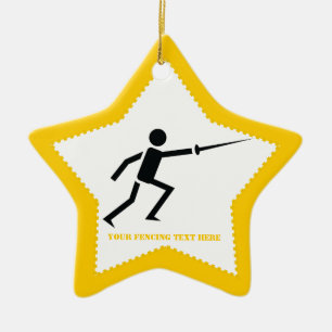 Fencer black silhouette with sword fencing custom ceramic tree decoration