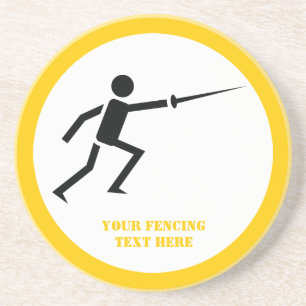 Fencer black silhouette with sword fencing custom coaster