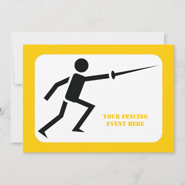Fencer black silhouette with sword fencing custom invitation (Front)