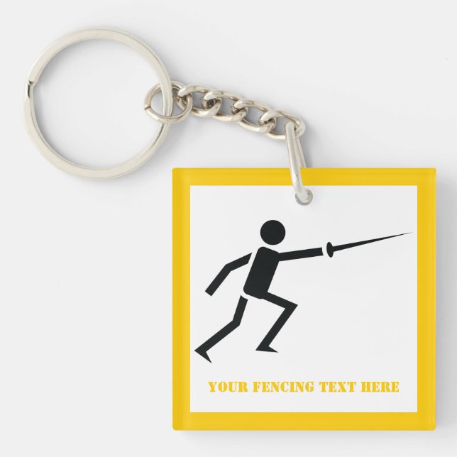 Fencer black silhouette with sword fencing custom key ring (Front)