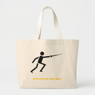 Fencer black silhouette with sword fencing custom large tote bag