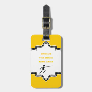 Fencer black silhouette with sword fencing custom luggage tag