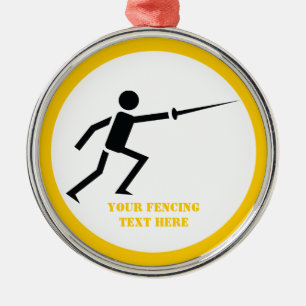 Fencer black silhouette with sword fencing custom metal tree decoration