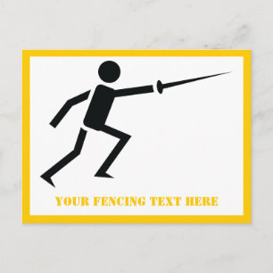 Fencer black silhouette with sword fencing custom postcard