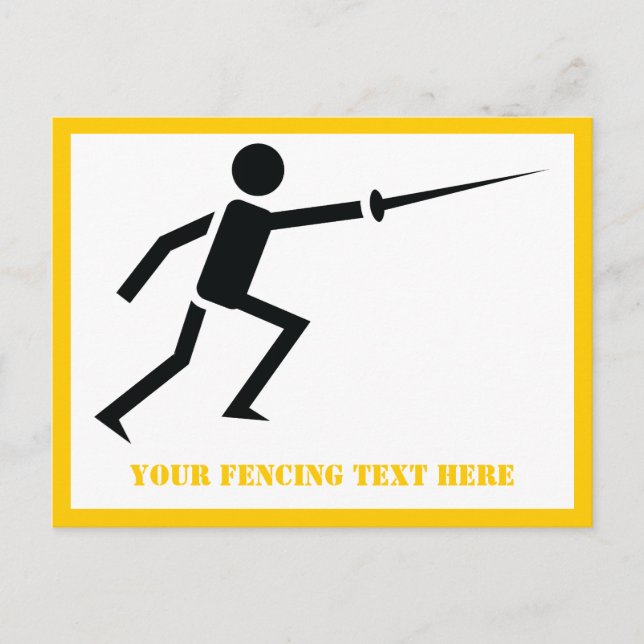 Fencer black silhouette with sword fencing custom postcard (Front)