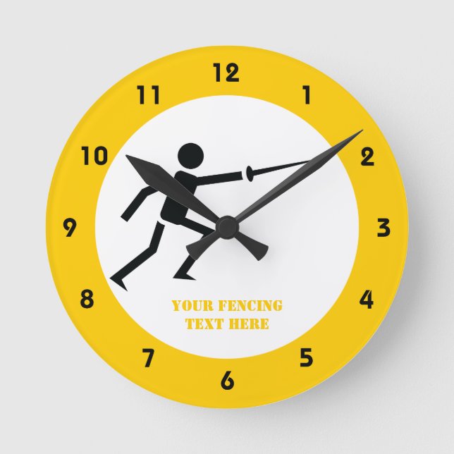 Fencer black silhouette with sword fencing custom round clock (Front)