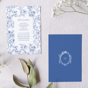 Fench Blue Chinoiserie Toile Wedding Accommodation Enclosure Card