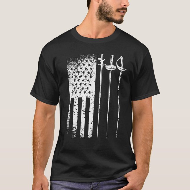 Fencing America Flag July 4 foil epee sabre T-Shirt (Front)