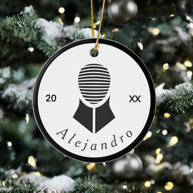 Fencing Black White Grey Fencer Custom Name & Year Ceramic Tree Decoration (Creator Uploaded)