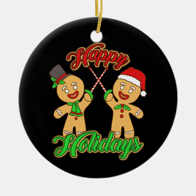 Fencing Christmas Gingerbread Men Holiday Xmas Ceramic Tree Decoration (Front)