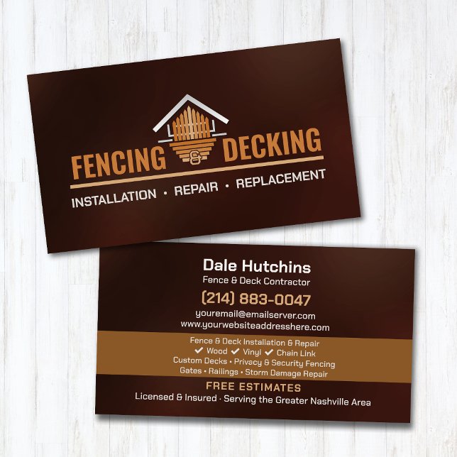 Fencing Decking Contractor Installation Repair Business Card (Creator Uploaded)