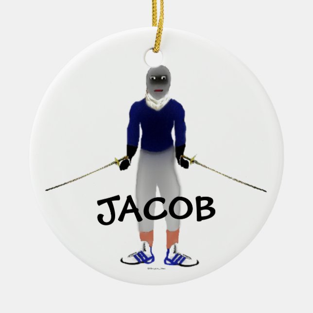 Fencing Duel Cartoon Ceramic Tree Decoration (Front)