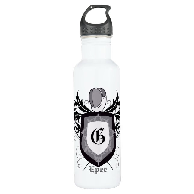 Fencing Epee Crest Silver 710 Ml Water Bottle (Front)