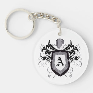Fencing Epee White Crest Keychain