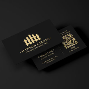 Fencing Fence Contractor Logo Black Modern QR Code Business Card