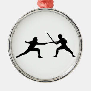 Fencing fencer couple metal tree decoration