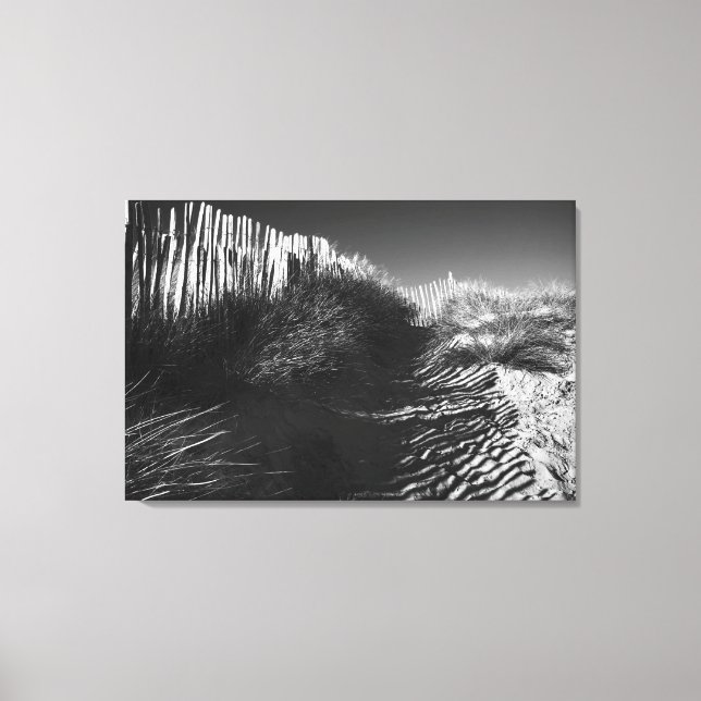 Fencing In The Dunes, fine art black and white Canvas Print (Front)