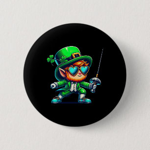 Fencing Leprechaun Kids Mens Womens St Patricks Da 6 Cm Round Badge
