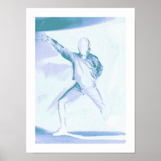 Fencing Silhouette in Blue Poster