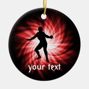 Fencing Silhouette; Red Ceramic Tree Decoration