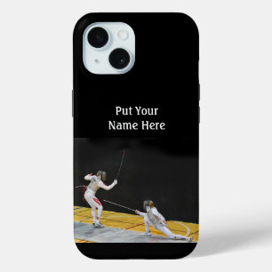 Fencing Sport of 2 duelers in action Personalise iPhone 15 Case