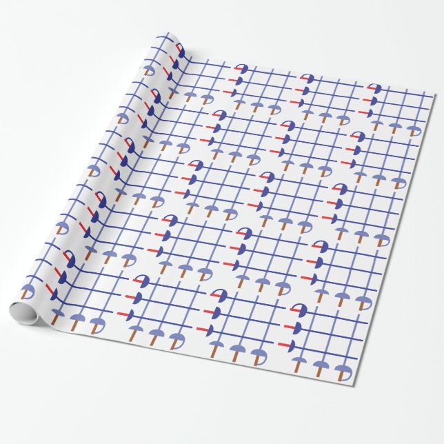 Fencing Sword Grid Wrapping Paper (Unrolled)