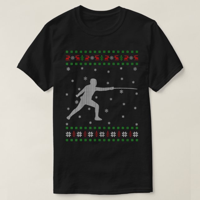Fencing Ugly Christmas Sweater Style Funny Fencing (Design Front)
