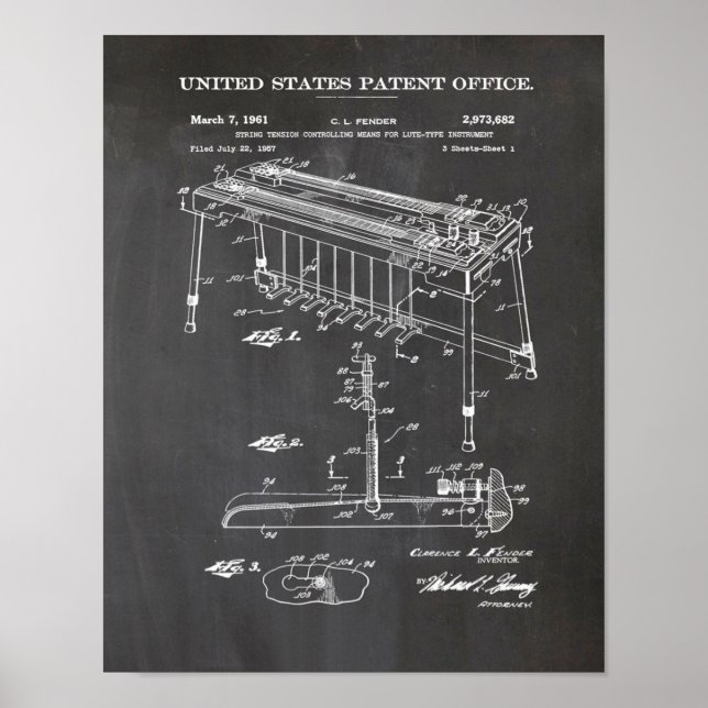 Fender Steel Guitar Patent- Cute Guitar Lover Gift Poster (Front)