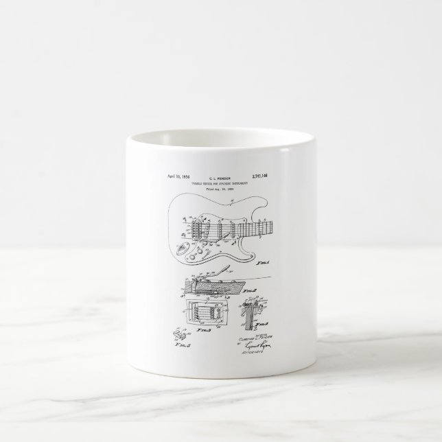 Fender stratocaster guitar patent  coffee mug (Center)