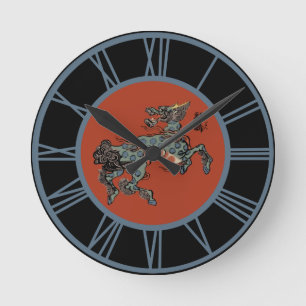 Feng Shui Chinese Qilin Blue Numbers Round Clock