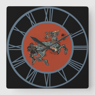 Feng Shui Chinese Qilin Blue Numbers Square Wall Clock