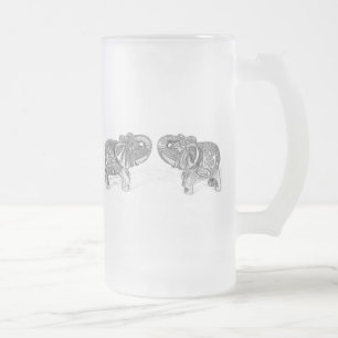 Feng Shui Double Elephant - B&W Frosted Glass Beer Mug