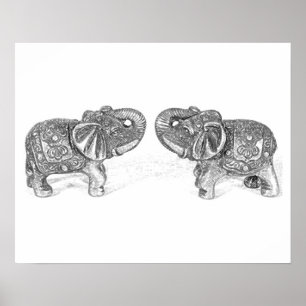 Feng Shui Double Elephant - B&W Poster