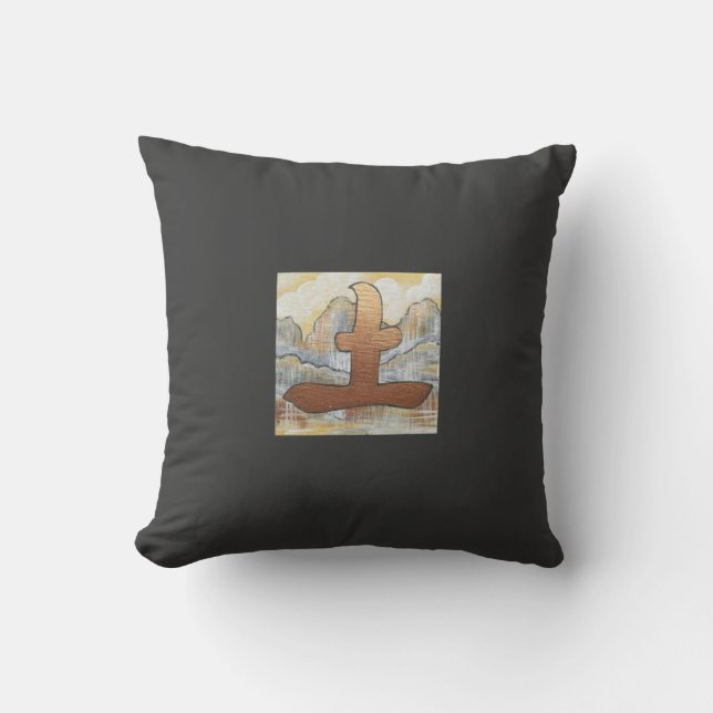 Feng Shui earth symbol oriental design charcoal Cushion (Front)