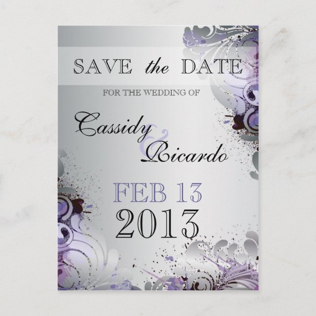 Feng Shui Flourishes of Purple and Silver Tones Announcement Postcard (Front)