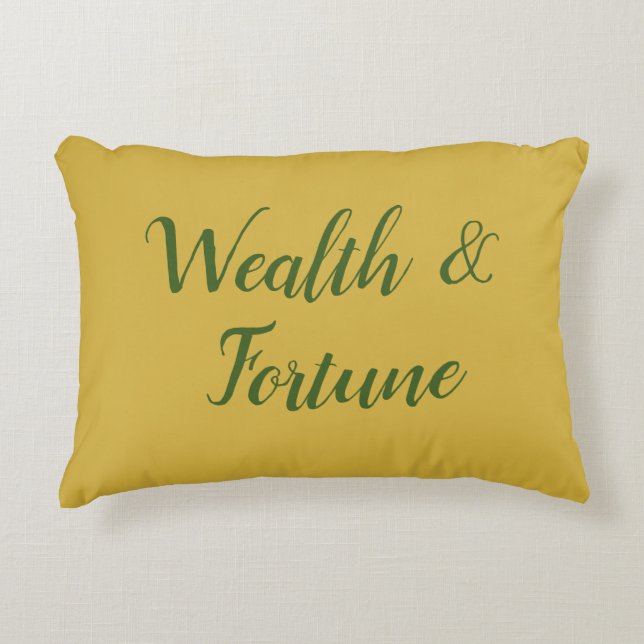 Feng Shui Gold & Green "Wealth & Fortune" Decorative Cushion (Front)