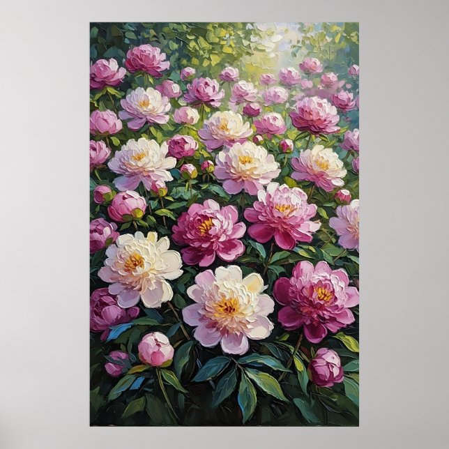 Feng Shui Peony Oil Painting – Abundant Floral Poster (Front)