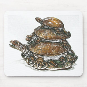Feng Shui Triple Turtle - Gold Mouse Mat