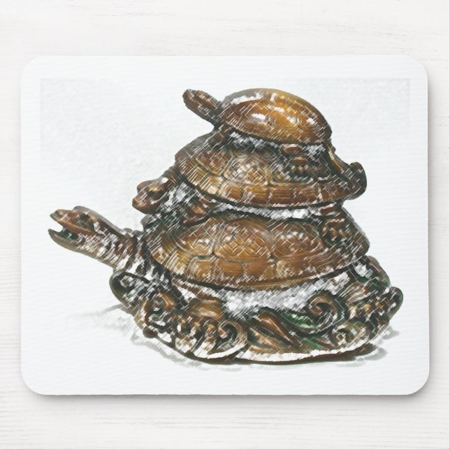 Feng Shui Triple Turtle - Gold Mouse Mat (Front)
