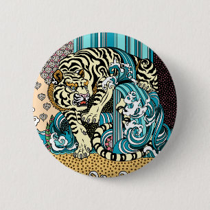 Feng Shui White Tiger 6 Cm Round Badge