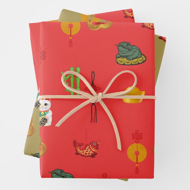 Fengshui Good Luck, Money and Abundance Symbols  Wrapping Paper Sheet (In situ)
