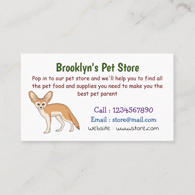 Fennec fox cartoon illustration business card (Front)