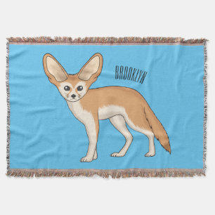 Fennec fox cartoon illustration throw blanket
