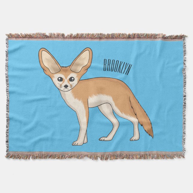 Fennec fox cartoon illustration  throw blanket (Front)